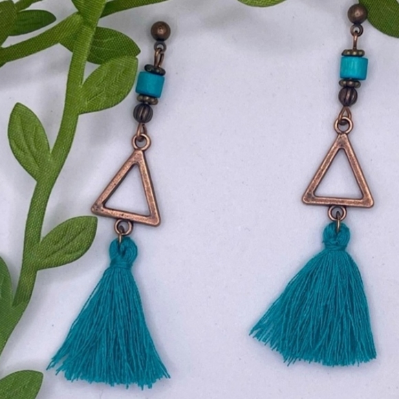 NEW BoHo Bronzed Turquoise Earrings - Picture 4 of 5